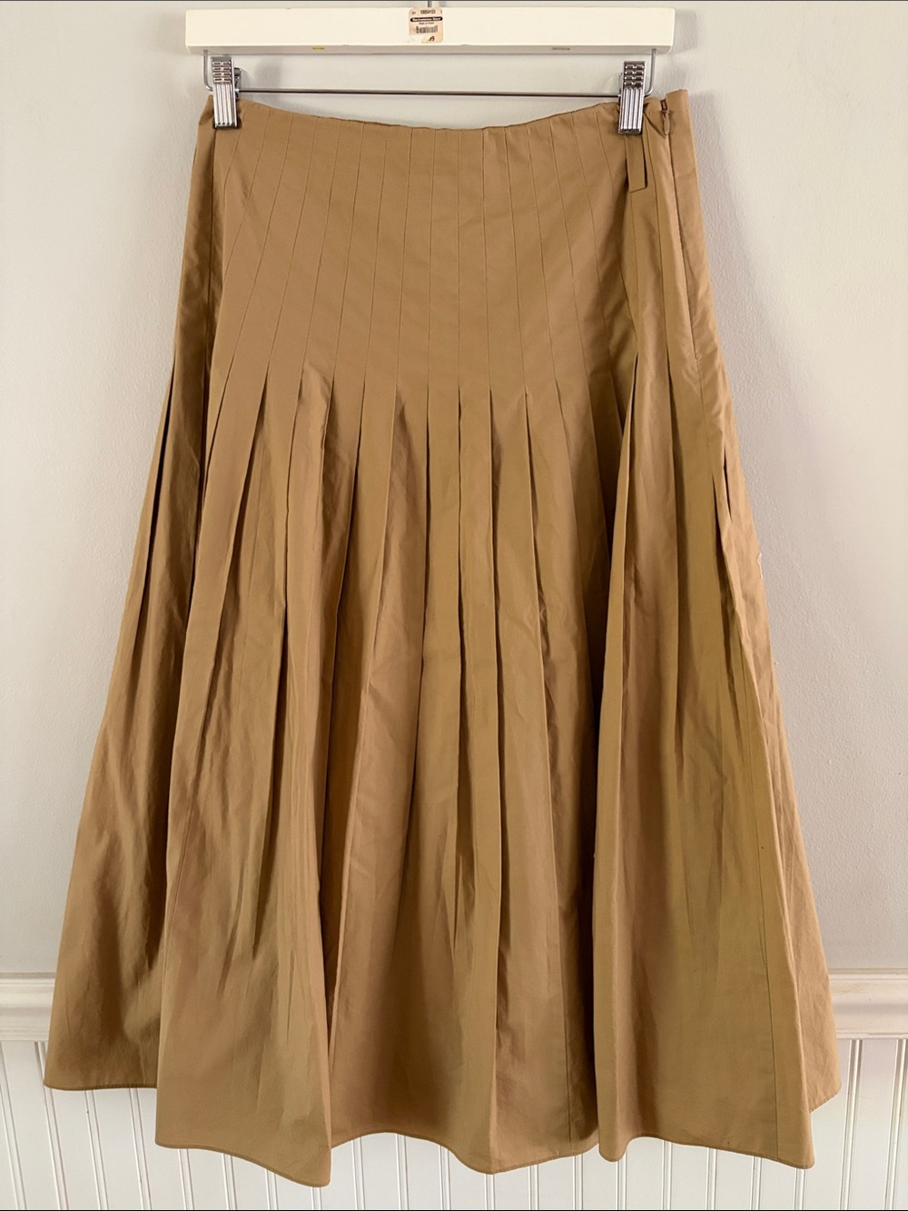 J.Crew Cotton Poplin Pleated A-Line Maxi Skirt in Tan 100% Cotton